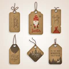 Vector set of Christmas sale paper tags with santa,deer and gift with calligraphy for christmas holiday shopping promotion. © ku4erashka