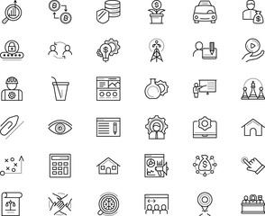 business vector icon set such as: paperclip, app, sight, taxi, review, mobile, crowd, income, oil, ripple, player, win, privacy, place, genius, tactical, justice, state, freelancer, analyzing, job
