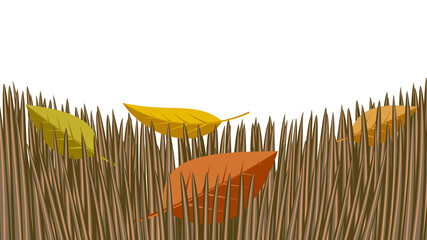 fallen tree foliage on green grass, on the lawn, isolate