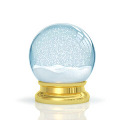 Christmas snow globe with reflection  isolated on white. Clipping path included