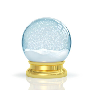 Christmas snow globe with reflection  isolated on white. Clipping path included