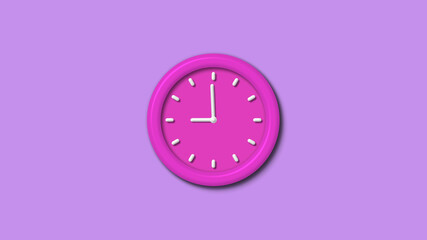 Amazing pink color 3d wall clock isolated on purple light background,12 hours clock isolated