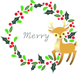 Deer and Christmas decoration weed flat design vector.