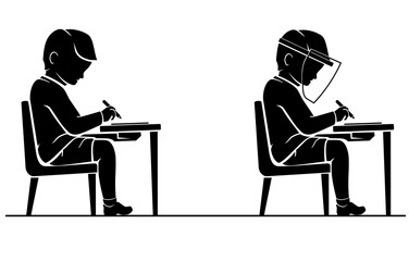 Pupil Wearing Personal Protective Equipment Silhouette