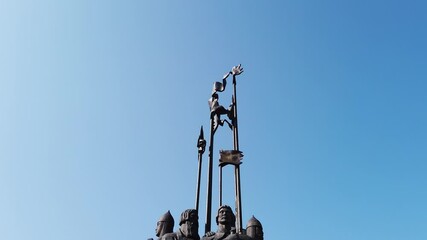Monument In memory of the Ledovoye Battle located in the city of Pskov in Russia. blue sky