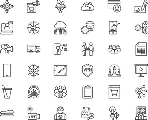 business vector icon set such as: referral, transportation, gadgets, shipping, alcohol, note, creativity, transaction, fast, pay, conference, stationery, datacenter, basket, courier, bulb, repair man