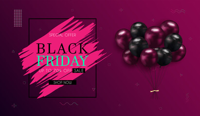 Black Friday Sale of posters or flyers design with balloons. and use it as a festival background or online shopping invitation.
