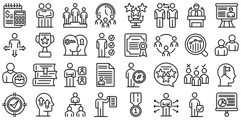 Mentor icons set. Outline set of mentor vector icons for web design isolated on white background