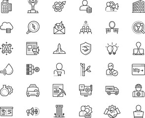 business vector icon set such as: van, award, psychologist, repair man, fire, knowledge, adventure, consumer, magnify, domain, yes, mail, bank, compass, taxi, processor, direction, hard hat, relation