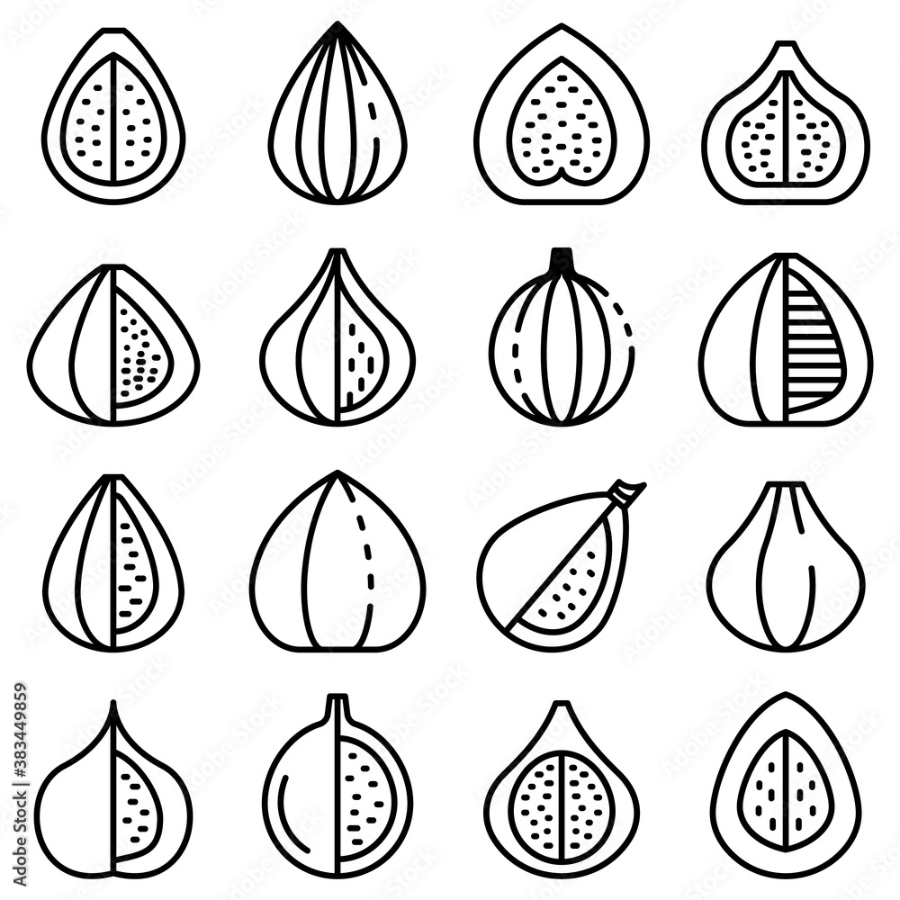 Poster figs icons set. outline set of figs vector icons for web design isolated on white background