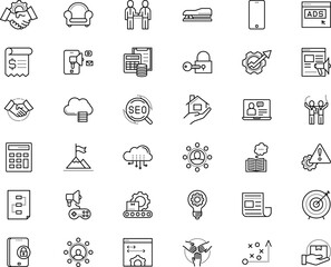 business vector icon set such as: player, games, wealth, quality, post, receipt, software, cushion, cogwheel, technical, relation, dart, library, computer-based training, invoicing, locker, light