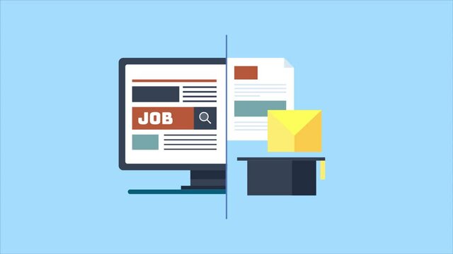 Application for employment, job application, qualification career and cv paper. Resume, application document concept. Searching job online, business recruitment, head hunting. 2d animation.