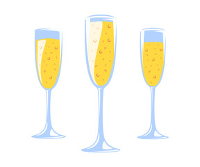 Champagne glasses collection isolated on white background