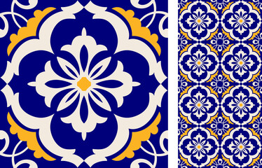 Seamless Azulejo tile. Portuguese and Spain decor. Ceramic tile. Vector hand drawn illustration, typical portuguese and spanish tile
- 383450268