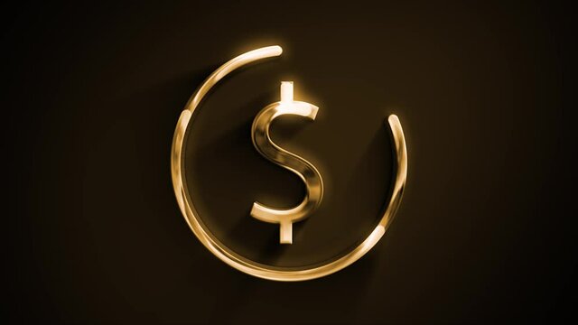 Gold Bitcoin Dollar Crypto Currency Icon Animation/ 4k animation of an abstract golden dollar currency money icon reveal