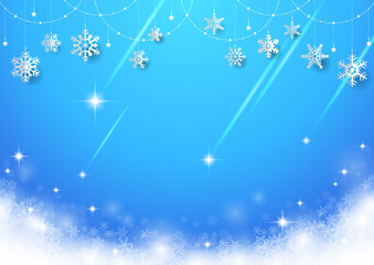キラキラ☆クリスマスツリーと雪の結晶オーナメントのシンプルな風景 水色