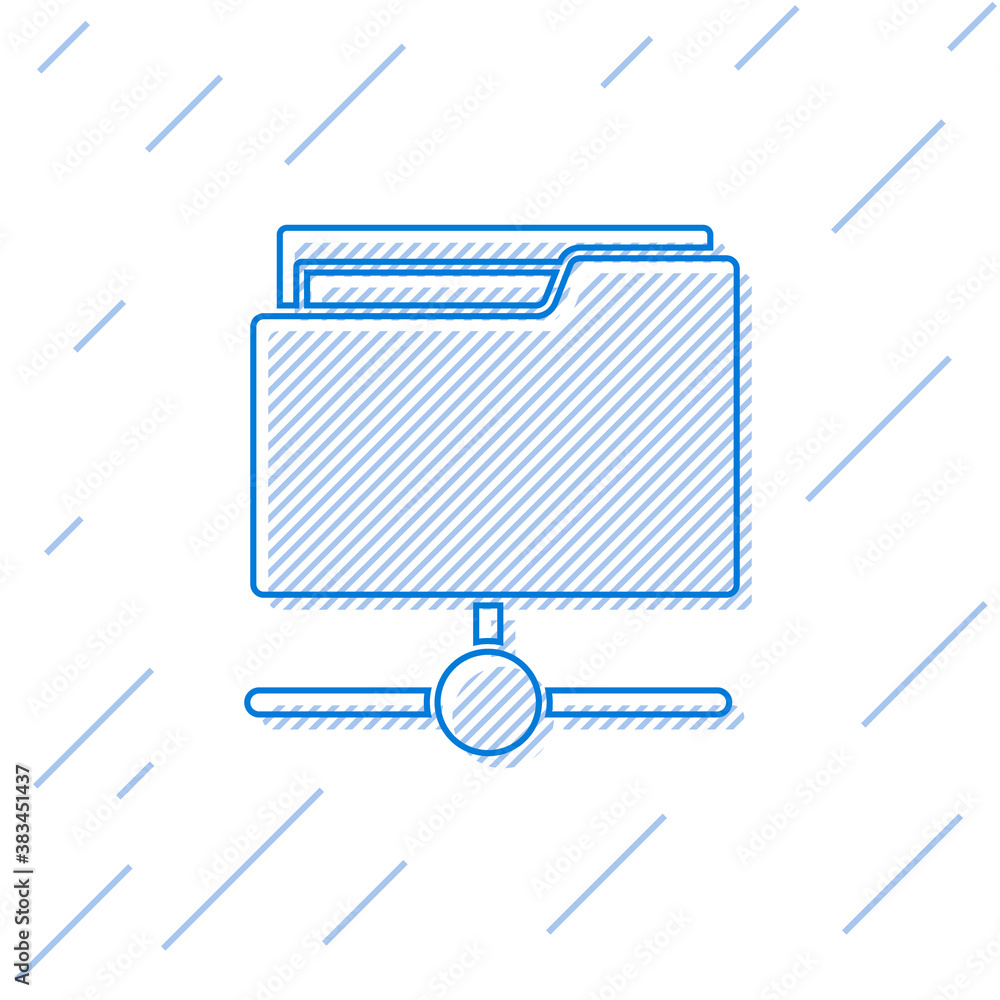 Poster blue line ftp folder icon isolated on white background. software update, transfer protocol, router, 