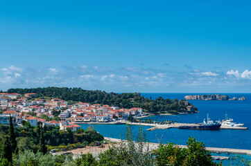 Fototapeta na wymiar Pylos Greece - the picturesque and peaceful town of the Messinia prefecture located in southwestern part of Greece at the coast of the Ionian sea.Peloponnese
