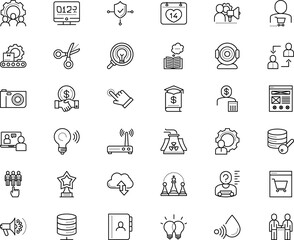 business vector icon set such as: finger, inspiration, celebration, agency, pushcart, sport, slider, barber, minute, suggestion, stopwatch, interactive, frame, secured, meter, event, hair, distance