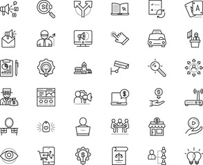 business vector icon set such as: keyword targeting, advancement, investigation, dresser, intelligence, platform, interior, explorer, rounded, pointer, landing, machine, journey, broadband, isometric