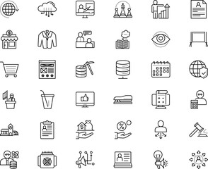 business vector icon set such as: optical, glass, notepad, woman, asset, law, sphere, web layout, vision, logistics, boss, achievement, consumer, politician, date, train, crossroad, storefront