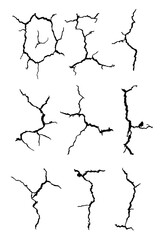 elements of broken crack  lines on ground against white background