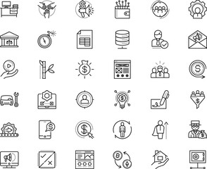business vector icon set such as: responsive, connect, manufacturing, crowd, pay per click, workplace, stealing, analytical, schedule, vote, garage, timer, automotive, broadcasting, center, speaker