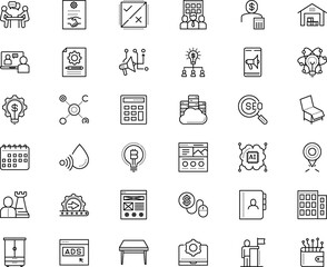 business vector icon set such as: future, career, tool, call, earning, government, futuristic, telephone, decision, attention, brainstorming, schedule, wardrobe, stock, notebook, partnership