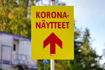 Covid-19 or Coronavirus Testing Sign in Finland.