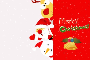christmas greeting card with santa claus , deer , snowman 