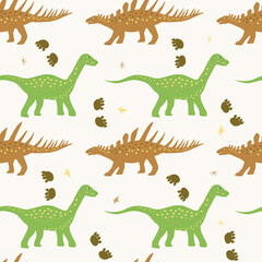 Funny colorful vector seamless pattern with dino