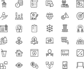 business vector icon set such as: housing, maintenance, refund, recession, mouse, manage, clipboard, site, badge, wealth, monitoring, bank, shake, resource, businesswoman, power, failure icon, sms