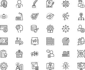 business vector icon set such as: trolly, economics, pushcart, perfection, accurate, seminar, book, derrick, manufacture, creation, smart, audience, property, form, bill, virus, youtube, spread