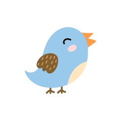 Cute singing blue bird. Funny character isolated element