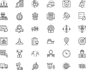 business vector icon set such as: activity, year, handshake, room, cape, dartboard, protection, rescue, mind, tape, gamer, contractor, worker, in-game advertising, rook, review, builder, tag, later