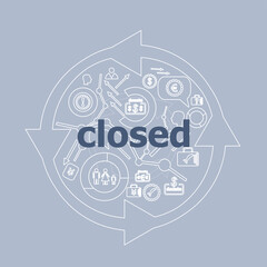Fototapeta premium Text Closed. Safety concept . Icon and button set