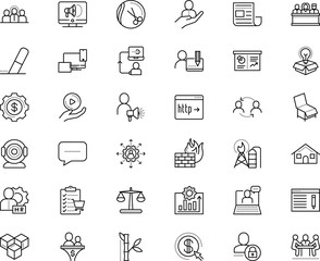 business vector icon set such as: loudspeaker, electricity, notebook, cubes, bug, sheet, leader, purchase, refinery, bulb, room, education, register, healthy, evaluation, open, attention, visitor