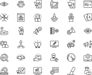 business vector icon set such as: sticker, erasing, hosting, space, eraser, domain, bulb, equalizer, magnifying, tweaks, worker, launch, pull, gray, psychology, magnifier, laptop, eye, live, bar