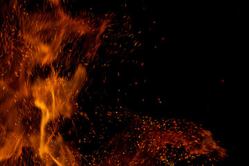 fire flame with sparks on black background