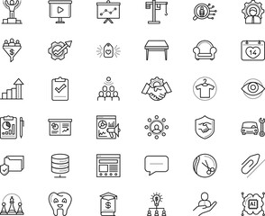 business vector icon set such as: card, clamp, detailed, comfortable, family, interpretation, haircut, grow, support, dress, armchair, winner, contract, industry, time, transportation, attach, view