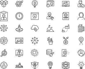 business vector icon set such as: art, electronic, conceptual, employee, framework, avatar, question, startup, statistics, event, settings, election, plugin, analyzing, purchase, mining