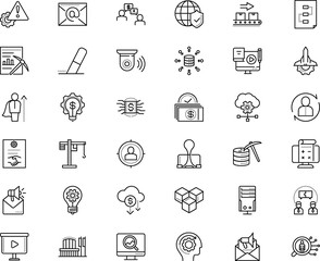 business vector icon set such as: design element, financial, sugar, targeting, loud, sheme, development, profile, spaceship, cooperation, safe, announce, metaphor, together, coach, maintenance