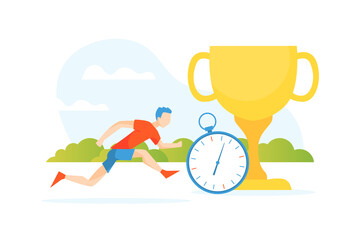 Young Man Dressed in Sportswear Taking Part in Sports Competition, Man Running in Park, Healthy Active Lifestyle Vector Illustration