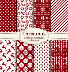 Christmas and winter seamless patterns. Vector set.
