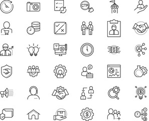 business vector icon set such as: cart, assistant, attention, setting, event, microphone, cottage, decision, voice, hr, counter, futuristic, confirmed, personality, consumer, monitoring, mentor, page