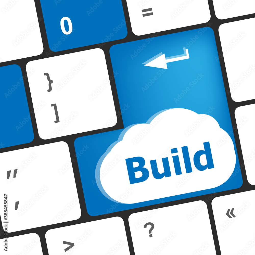 Poster computer keyboard with build key. business concept