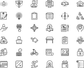 business vector icon set such as: signature, workplace, handle, studio, radioactive, e-learning, cycle, round, drawer unit, logic, school, landing, bulb, problem, usability, community, transport