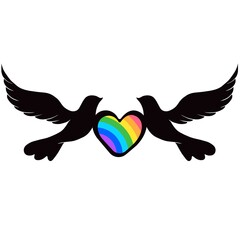 Beautiful dove bird with rainbow heart vector illustration.