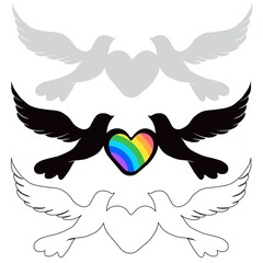Beautiful dove bird with rainbow heart vector illustration.