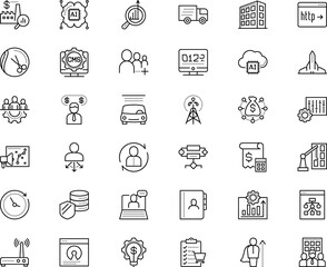 business vector icon set such as: laptop, woman, paying, automobile, mechanical, distribution, advertising, hero, express, sticker, behavior, behaviour, lamp, launch, pc, optimization, automotive
